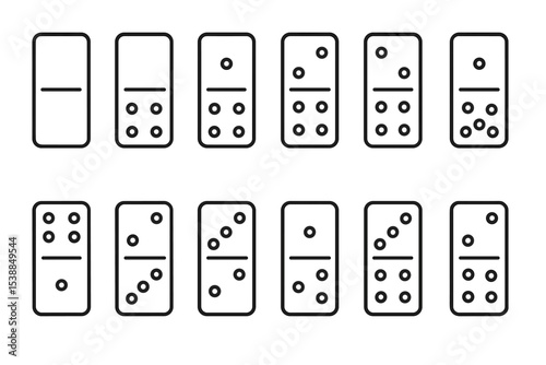 Various domino pieces arranged in a grid showcasing different combinations of numbers and dots
