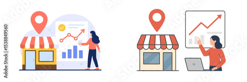 Business owner analyzing growth trends and market data while utilizing location-based services for strategic planning