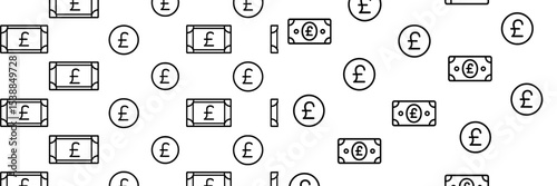 Pattern of british pound currency symbols on a white background highlighting financial themes and economic concepts
