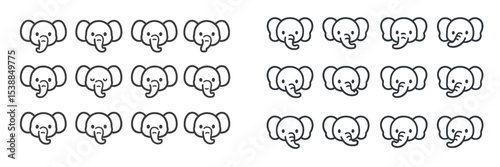 Illustration of playful elephants in various poses and expressions, showcasing their charm and personality