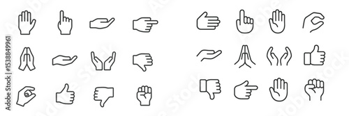 Variety of hand gestures and symbols displayed in a minimalistic digital design for communication purposes