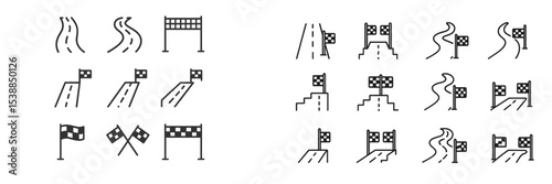 Race track designs featuring various terrains and finish lines showcasing different layouts and road patterns