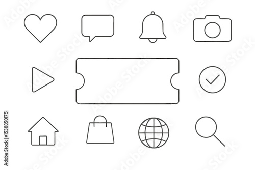 Collection of modern icons illustrating communication, media, and everyday activities