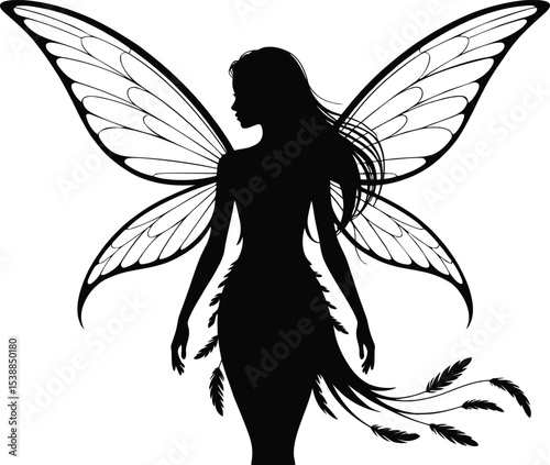 Silhouette angel with butterfly wings 