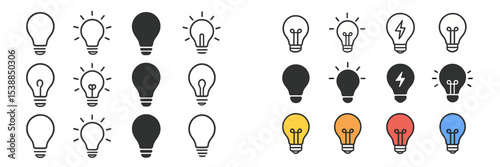 Collection of various lightbulb designs showcasing different styles and states of illumination