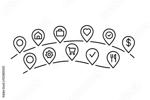 Various location markers symbolize different aspects of daily life in a minimalist design illustrating routine choices and activities