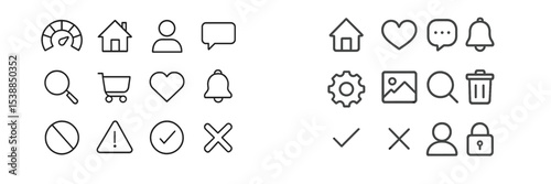 Collection of various simple icons representing different activities and concepts for digital interface design