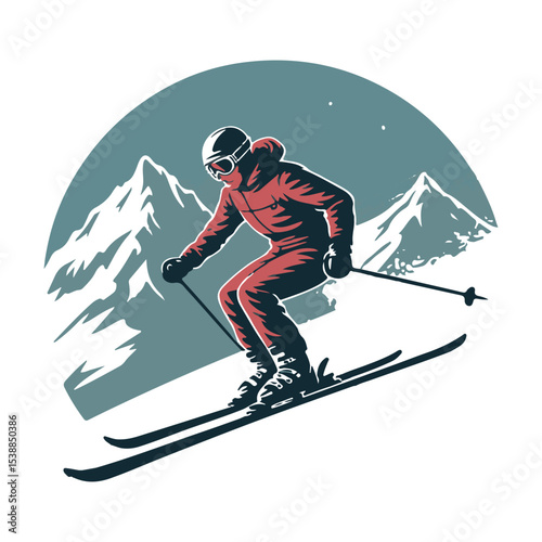 Skiing Winter Sport Logo Symbol, Mountain Skiing Logo Design Template vector illustration
