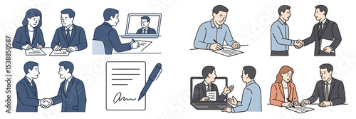 Business agreements and partnerships are formed in a professional setting with discussions and signings taking place