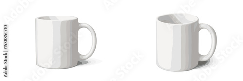 Empty white ceramic mugs displayed side by side on a clean surface for design inspiration and branding opportunities