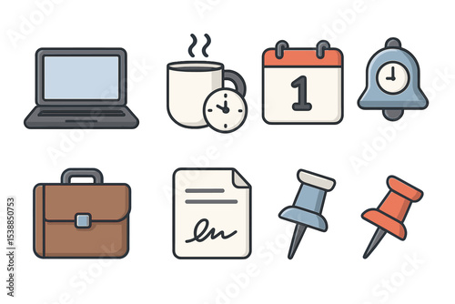 Icons representing productivity tools for work and organization in a digital workspace