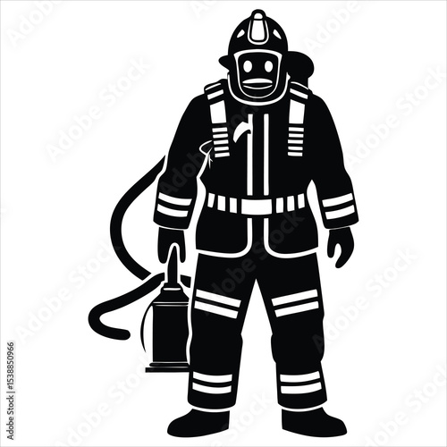 Firefighter Silhouette Vector Illustration – Emergency Rescue Worker, Fire Safety Icon, Community Hero, Firefighting Equipment, and Public Safety Graphic Design for Safety and Awareness Projects