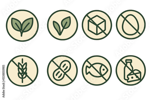 Various dietary restriction symbols depicted in a simple and clear style for easy understanding of food options