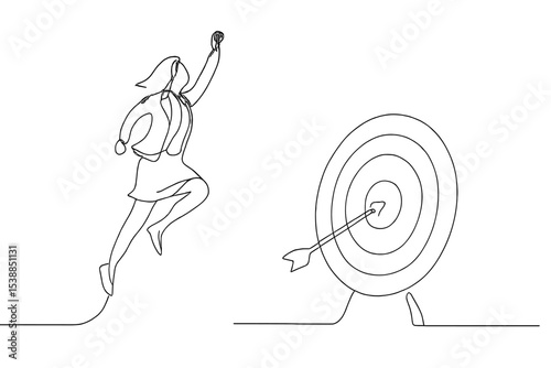 Creative illustration of a person jumping towards a target with a cookie in hand, symbolizing ambition and goals