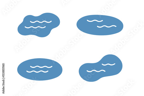 Abstract blue shapes representing water in varying forms on a plain background creating a minimalist aesthetic