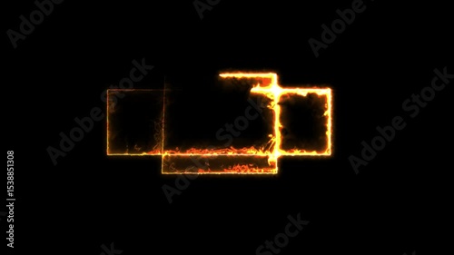 Colorful of orange fire rectangle light blaze flashing motion animate abstract effect in black background