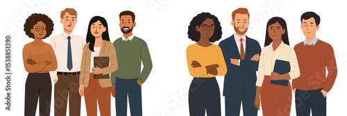Diverse group of professionals posing together in a modern workplace setting, showcasing unity and collaboration