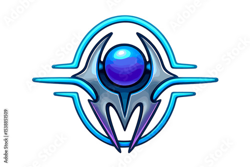 Logo design featuring abstract shapes and a central sphere in vibrant colors, showcasing modern graphics style and creativity