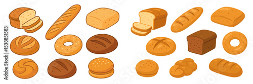 Freshly baked bread assortment displayed on a wooden surface showcasing various types of bread and pastries