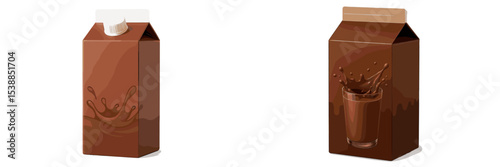 Delicious chocolate drink in carton packaging displayed on a clean surface with splashes highlighting its richness