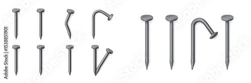 Different types of nails arranged neatly in a grid showcasing various shapes and sizes for construction and crafting