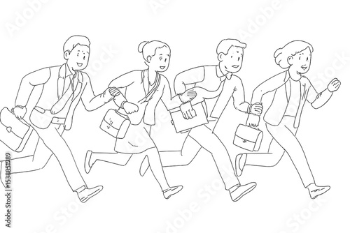 Group of businesspeople hurrying to work during a busy morning in a city setting