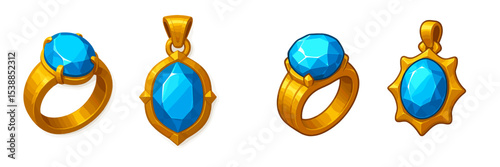 Colorful blue gemstone jewelry in various designs displayed on a clean white background showing elegance and craftsmanship