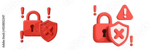 Security icons featuring a padlock and warning symbols illustrating protection and alertness in digital spaces