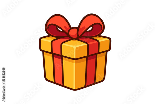 Creative yellow gift box with a red ribbon suitable for celebrations and special occasions