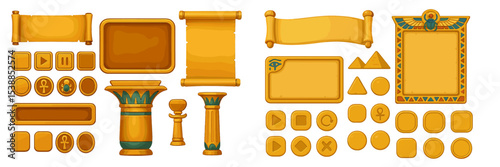 Ancient Egyptian themed digital assets for games featuring scrolls, symbols, and decorative elements