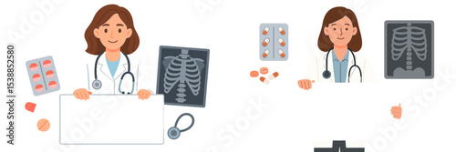 Healthcare professional showcases medical tools and patient information in a clinical setting
