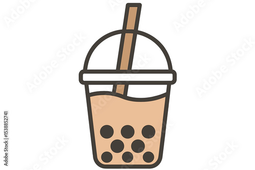 Delicious bubble tea served in a clear cup with tapioca pearls on a sunny afternoon