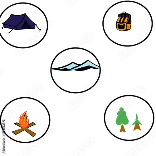 Illustration of hiking symbol icon for summer vacation