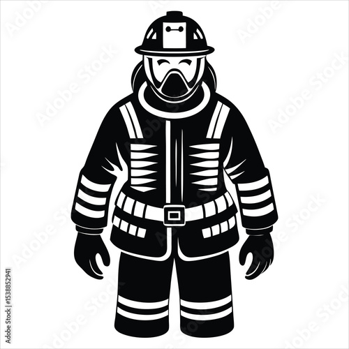 Firefighter Silhouette Vector Illustration – Emergency Rescue Worker, Fire Safety Icon, Community Hero, Firefighting Equipment, and Public Safety Graphic Design for Safety and Awareness Projects