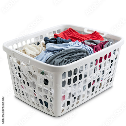 laundry basket with clothes isolated on transparent background