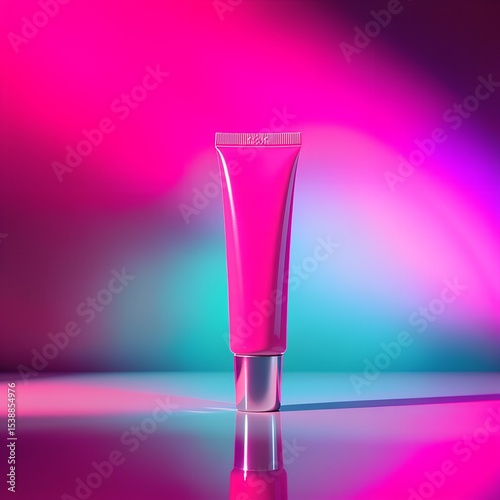 Pink Cosmetic Tube Mockup on Colorful Light Background – Minimalist 3D Cosmetic Display

