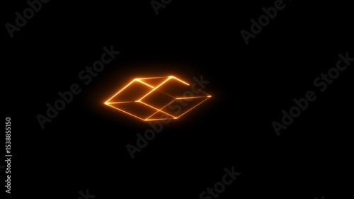 Neon cube frame. square magenta grid with magical glow 3d render in dark space.