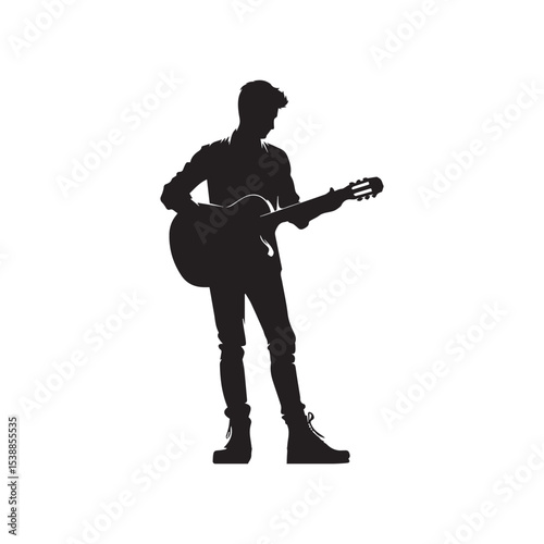 silhouette of a person playing music with a guitar, a vector image that can be edited
