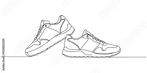 Continuous one line drawing of a pair of sneakers side by side, line art style vector illustration.