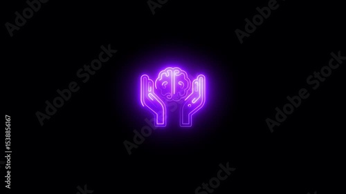 Glowing neon cybernetic icon isolated on black background. 4k Video motion graphic animation
