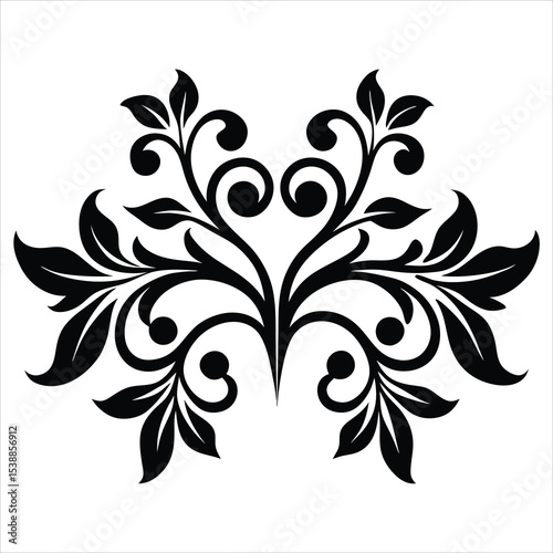 Vintage black and white abstract floral ornament vector set featuring elegant swirl patterns and nature-inspired butterfly elements for an ornate tattoo design illustration