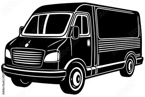 Black and White Illustration of a Delivery Van  Perfect for Transportation, Logistics, and Business Concepts
