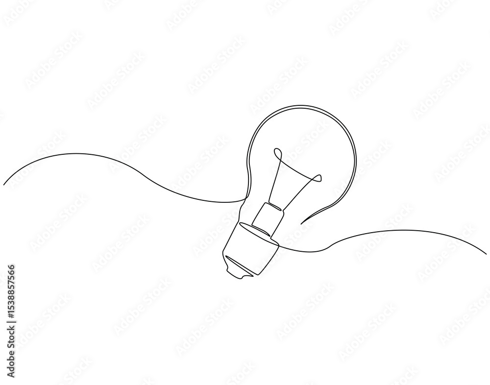 Obraz premium Lamp bulb continuous line drawing. Light bulb vector line art. Idea and innovation concept