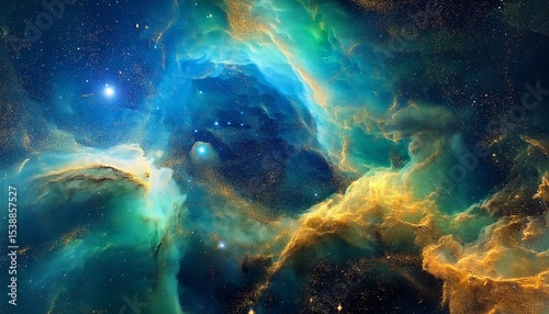 blue green and gold outer space nebula background