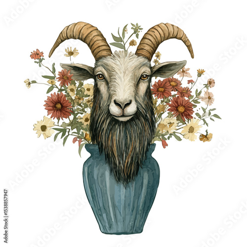 A Goats Beard In A Vase, watercolor clipart vector, isolated on a white background.