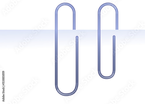 A semi-realistic illustration of a paperclip attached to a piece of paper on both sides. The design captures the detailed texture of the paper and the metallic shine of the paperclip. This vector