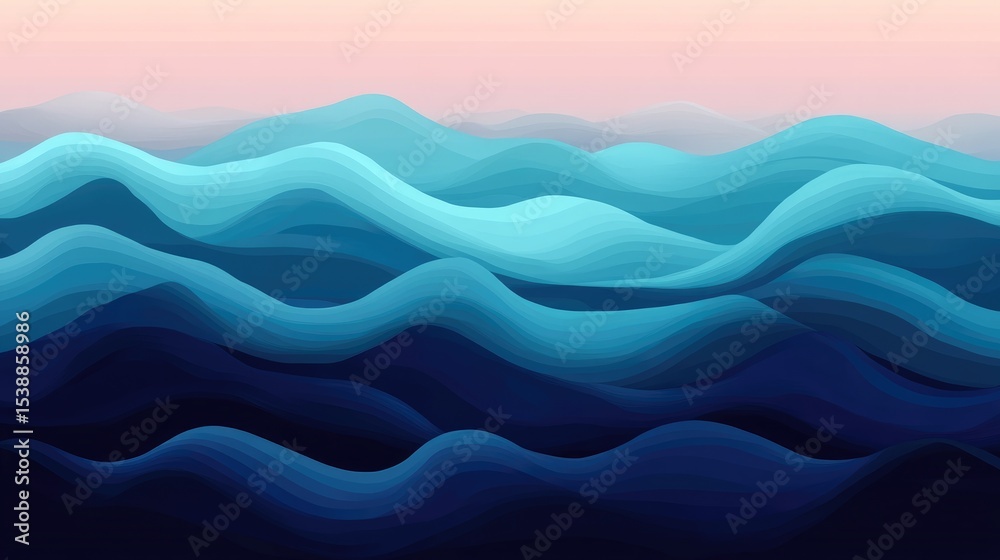 Fototapeta premium Abstract Waves in Cool Tones with Soft Gradients Representing Serenity and Calmness of the Ocean's Surface