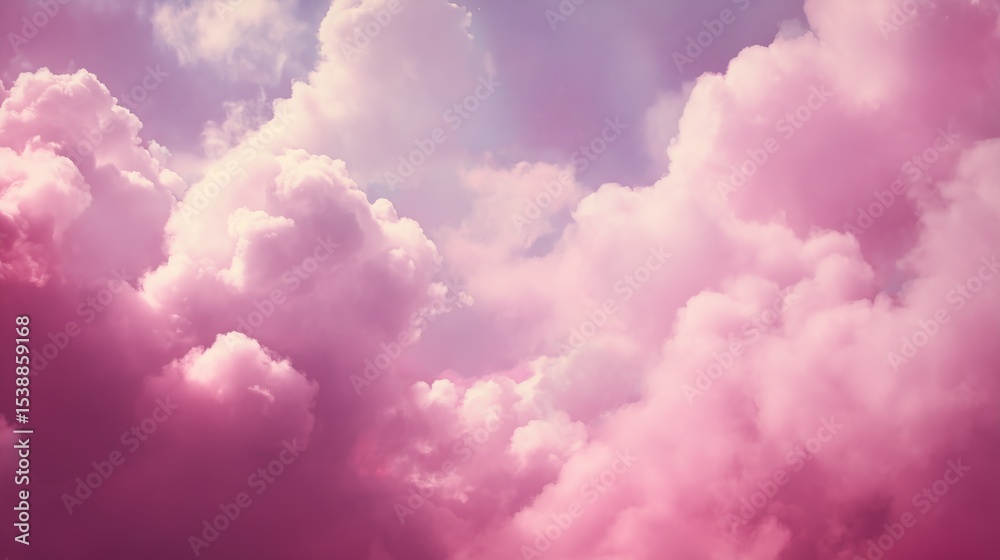 Fototapeta premium Cotton candy skies: Fluffy clouds painted in shades of pink and purple against soft sky