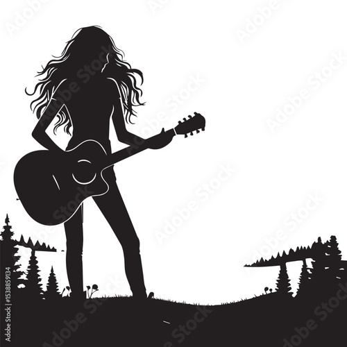 silhouette of a person playing music with a guitar, a vector image that can be edited