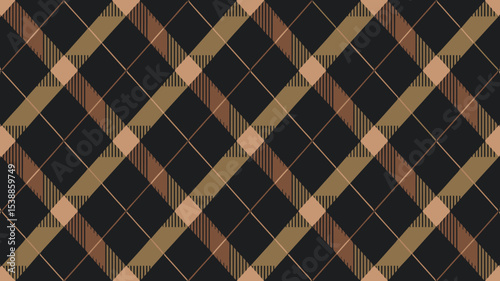 Seamless plaid vector pattern in black, champagne and bronze tones